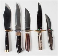 Display Case With 5 Custom Handled Knives