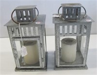 (2) Galvanized glass window candle lanterns with