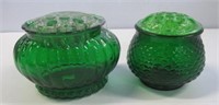 (2) Green glass vases with frogs. Tallest