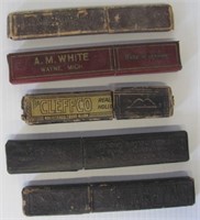 (5) Antique straight razor boxes: A.M. White, The