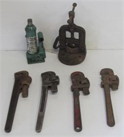 (4) Vintage pipe wrenches, Erie Tool Works pipe
