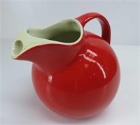 7.5 Red with White Hall 1338 RED 64 oz Streamline Disc Art Deco Pitcher Hall Pottery USA Ice Lip