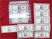 (10) $1 Silver Certificates, (2) $2 Bills &