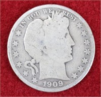 1909-S  Barber Silver Half Dollar