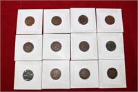 (12) Indian Head Pennies-1883-1905