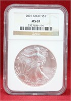 2001 Eagle 1oz Fine Silver Dollar  NGC MS 69