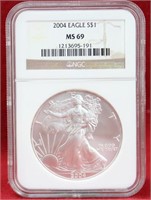 2004 Eagle 1oz Fine Silver Dollar NGC MS 69