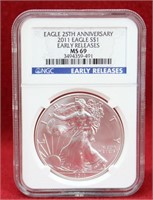 2011 Eagle 25th Anniversary 1oz Fine Silver Dollar