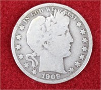 1909-P Barber Silver Half Dollar
