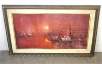 Oil On Canvas Junque Boats Signed H. Kumel