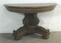 Antique Carved Oak Wood Console Demi Lune Table #2