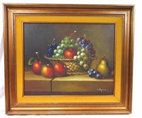Fruit Still Life Oil On Canvas Signed C. Haywood