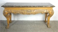 Carved Wood Marble Top Sofa Hall Entry Table