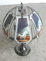 6 Horse Print Glass Panel Metal Table Lamp