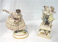 Dresden Style Porcelain Lady & Figural Cherubs