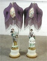 Pair Porcelain Figural Boudoir Table Lamp