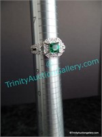 Sterling Silver Emerald Center + Sapphires Ring