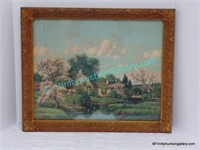 1940's Spring Landscape Print in Gold Guilt Frame