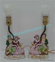 Pair of Occupied Japan Porcelain Bedroom Lamps
