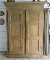 Pine armoire in the Adam style, rat-tail hinges