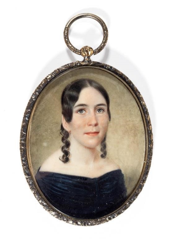 John Wood Dodge 1839 miniature portrait of Susan McFarland of White Sulphur Springs, VA (now WV), signed, inscribed and dated verso