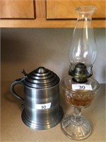 Vintage Kerosene Glass Lamp & Beer Stein