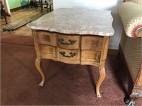 3pc Rose Colored Marble Top Coffee & End Table Set