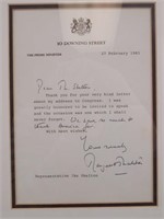 Margaret Thatcher Signed Letter. Framed