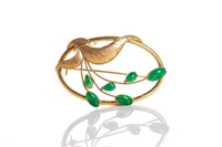 14K YELLOW GOLD & JADEITE BROOCH