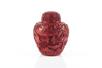 CHINESE CINNABAR LACQUER CARVED JAR & COVER