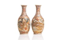 PAIR JAPANESE SATSUMA POTTERY BOTTLE VASES