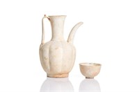 CHINESE WHITE GLAZED PORCELAIN EWER AND CUP