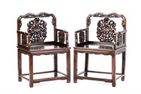 PAIR OF CHINESE EXPORT ROSEWOOD CHAIRS
