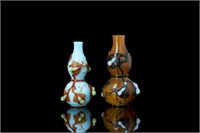 TWO OVERLAY GLASS DOUBLE GOURD FORM SNUFF BOTTLES