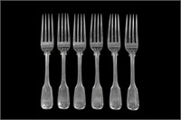SIX VICTORIAN ENGLISH SILVER TABLE FORKS