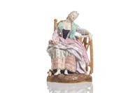 MEISSEN FIGURE OF A YOUNG LADY ASLEEP ON A CHAIR