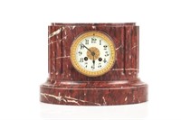 FRENCH RED MARBLE COLUMN FORM CLOCK