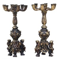 Pair, Patinated & Parcel Gilt Figural Torchieres