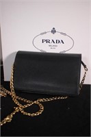 Prada Mini Saffiano Chain Clutch Black