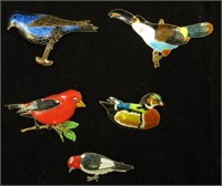 (5) STERLING ENAMELED BIRD PINS