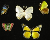 (5) ENAMELED BUTTERFLY PINS