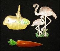 (3) ENAMEL AND STERLING FIGURAL PINS