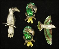 (4) STERLING COSTUME BIRD PINS