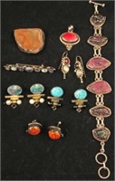 LOT OF STERLING AND GEMSTONE CONTEMPORARY JEWELRY