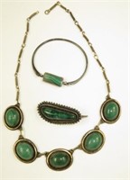 (3) PIECES STERLING JEWELRY WITH GREEN STONES