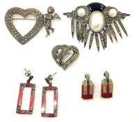 (5) PIECES STERLING & MARCASITE JEWELRY