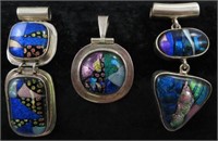 (3) PIECES STERLING & DICHROIC GLASS PENDANTS