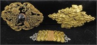 (3) ANTIQUE BRASS COSTUME BROOCHES