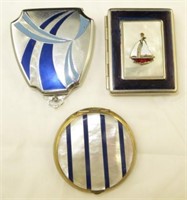 (3) ENAMELED SILVERTONE COMPACTS