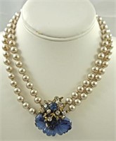 EARLY MIRIAM HASKELL PEARL & BLUE GLASS CHOKER
